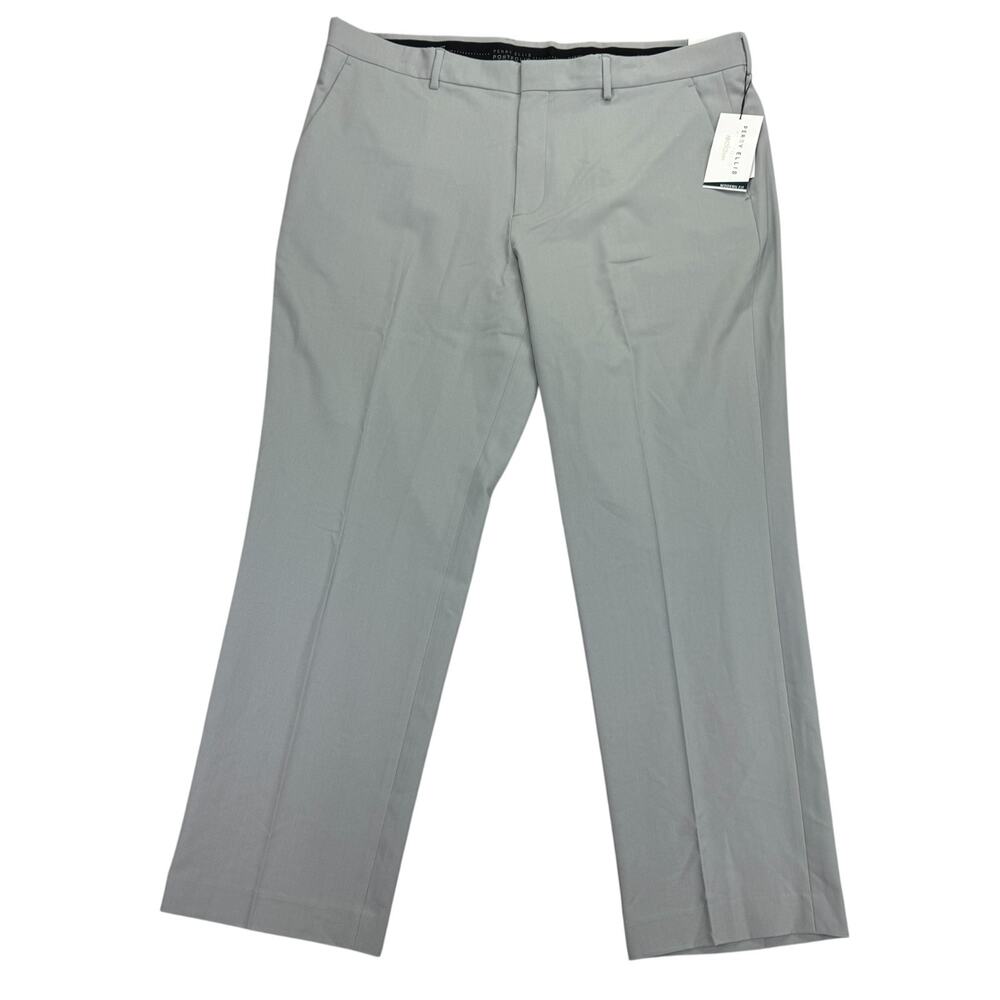 Perry Ellis Mens Modern Fit Stretch Solid Resolution Dress Pants Gray 38x29